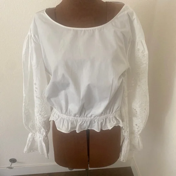 Anthropologie white cotton blouse with eyelet sleeves - Picture 1 of 3
